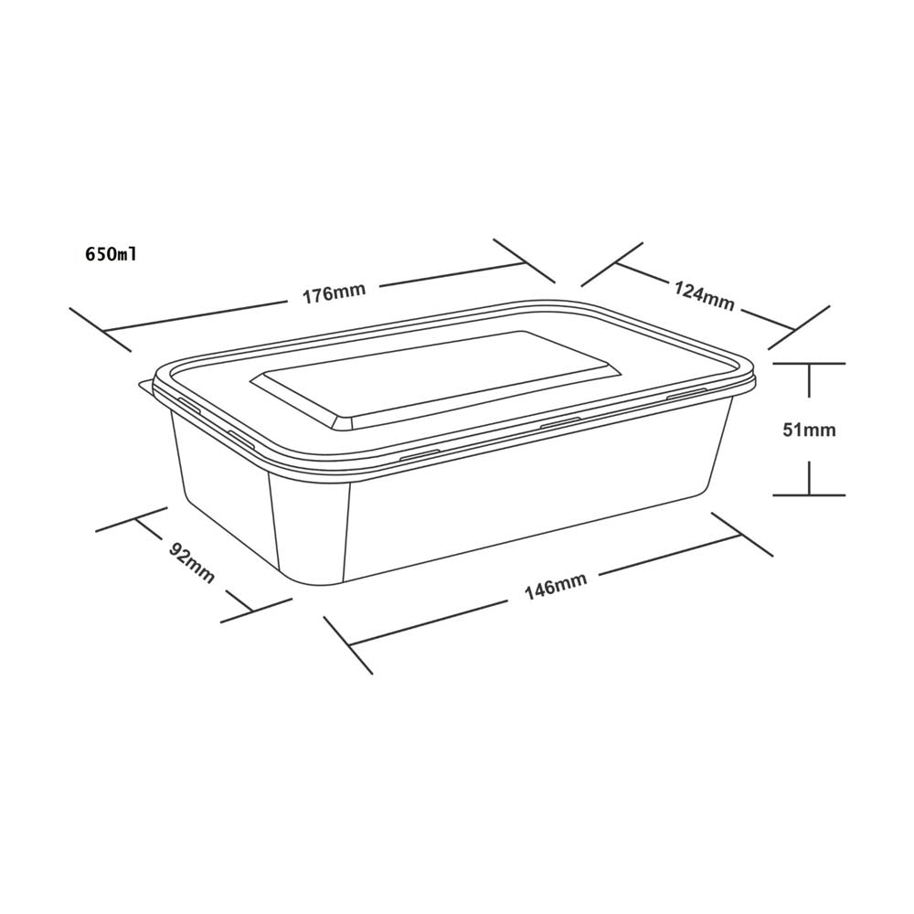 Disposoul Rectangular Food Container With LID 650ml