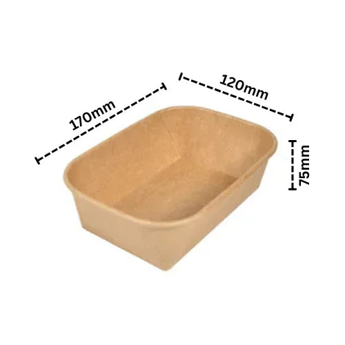 1000ml rectangular disposable food container, kraft color, 170x120x75mm, eco-friendly packaging