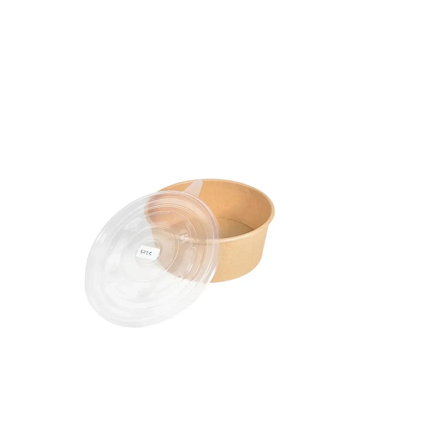Disposable kraft paper food bowl with clear plastic lid for takeaway packaging
