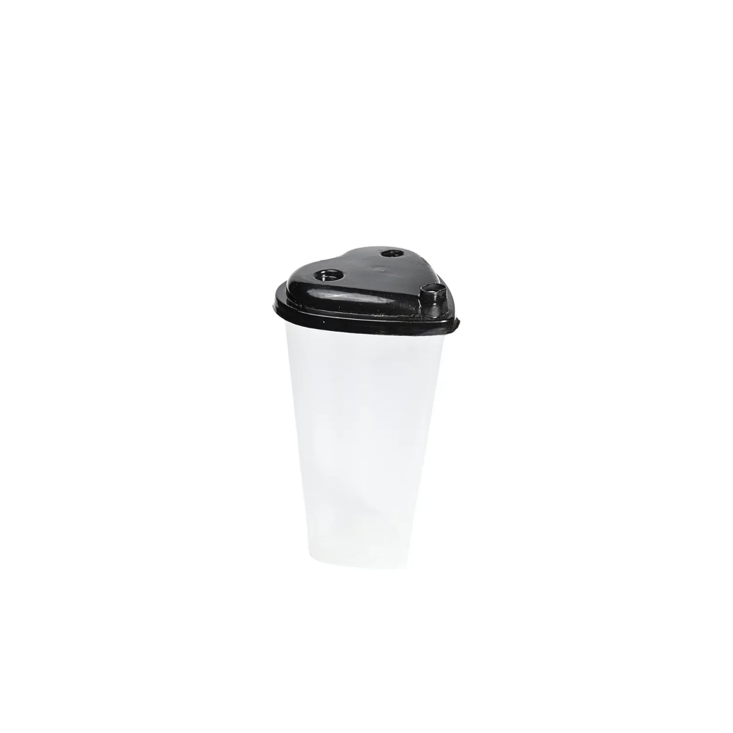 Disposable plastic container with black lid, ideal for food packaging and restaurant use