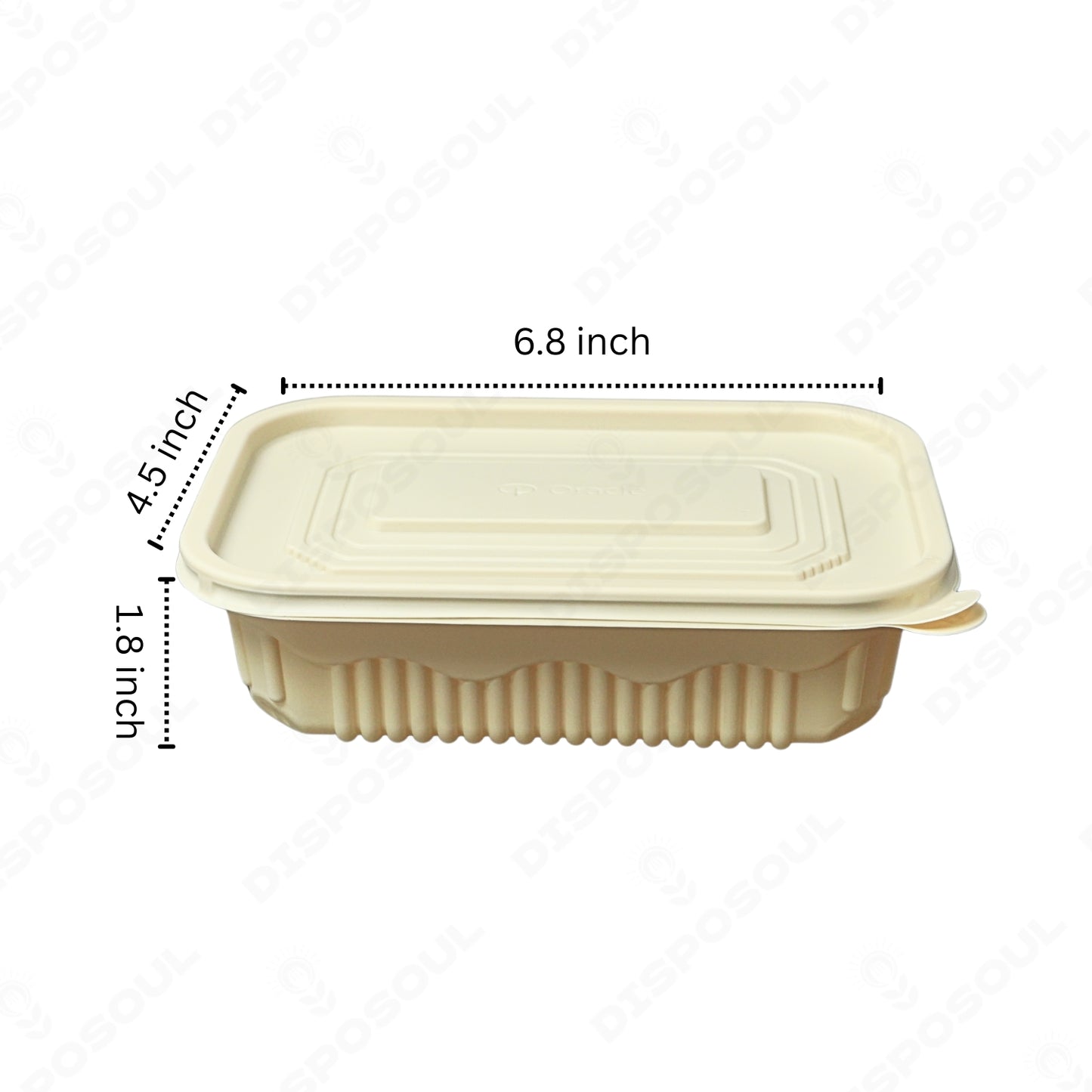 Disposoul Rectangular Cornstarch Disposable Food Container With Lid 1000Ml (50pcs)