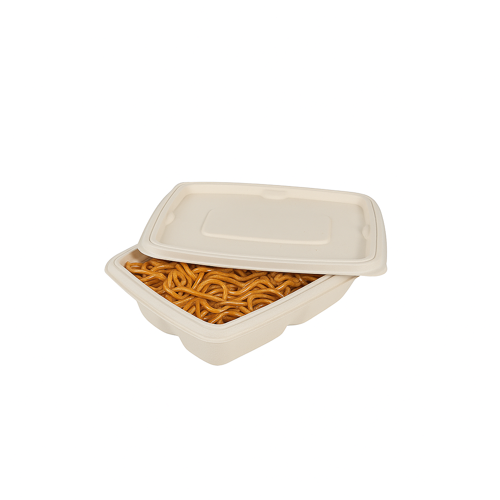 Disposoul Biodegradable Bagasse Takeaway Rectangular Container With LID 1000Ml
