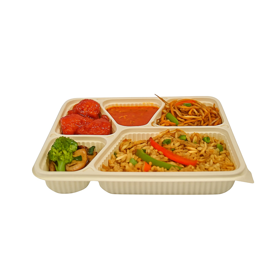 Disposoul 5 Compartment Cornstarch Meal Box Tray With Lid