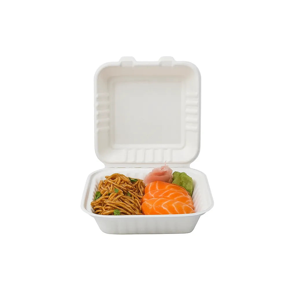 Disposoul 6"x6" Square Sugarcane Bagasse Clamshell Container Box