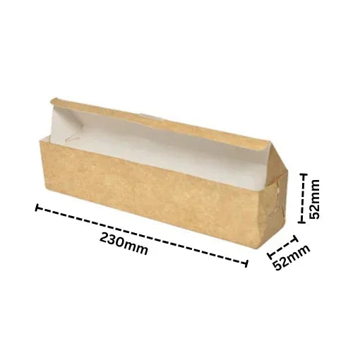 Rectangular kraft paper roll box with open lid, food packaging container, 230x52x52mm