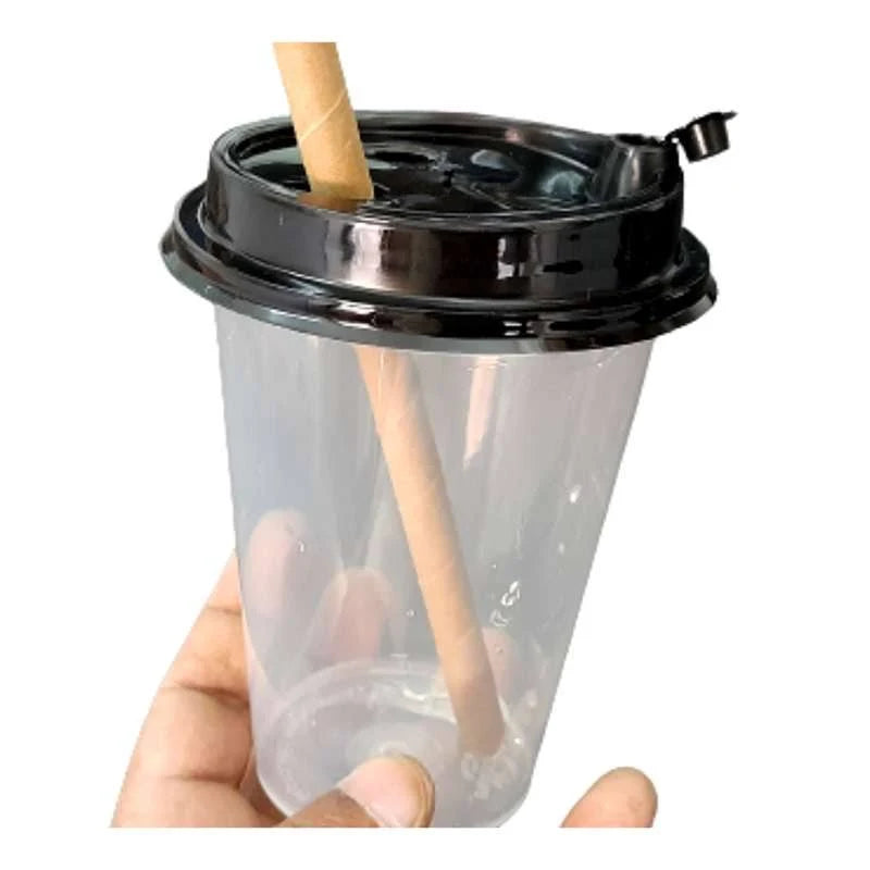 Disposoul Transparent Round 350ML Sipper Glass with Lids