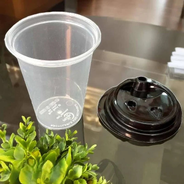 Disposoul Transparent Round 350ML Sipper Glass with Lids