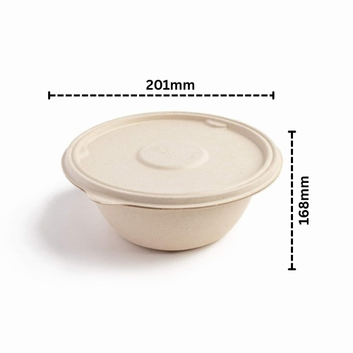 Disposoul Biodegradable Bagasse Takeaway Round Container With LID 1000Ml