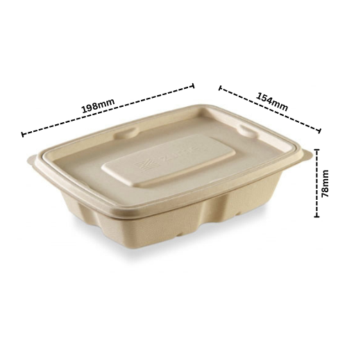 Disposoul Biodegradable Bagasse Takeaway Rectangular Container With LID 1000Ml