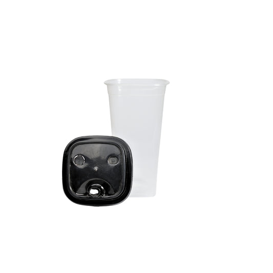 Disposoul Transparent Square 350ML Sipper Glass with Lids