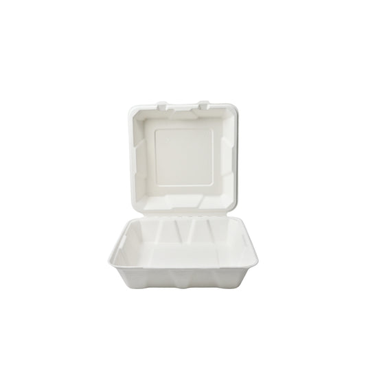 Disposoul 8"x8" Square Sugarcane Bagasse Clamshell Container Box