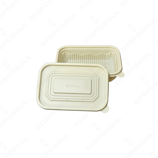Disposoul Rectangular Cornstarch Disposable Food Container With Lid 500Ml (50pcs)