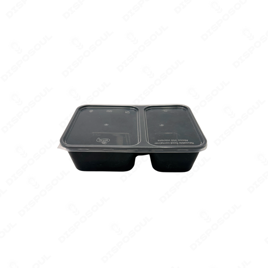 Disposoul Tamper Proof 2 Compartment Meal Box Tray With Lid