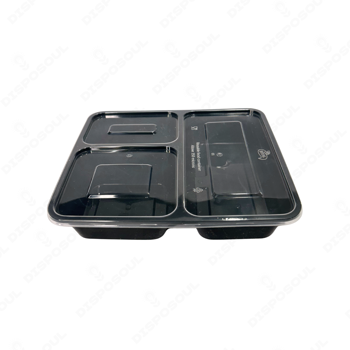 Disposoul Tamper Proof 3 Compartment Meal Box Tray with Lid