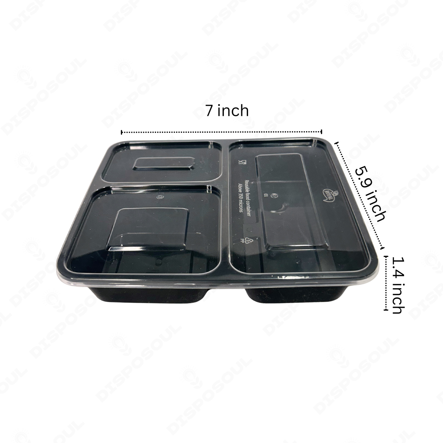 Disposoul Tamper Proof 3 Compartment Meal Box Tray with Lid
