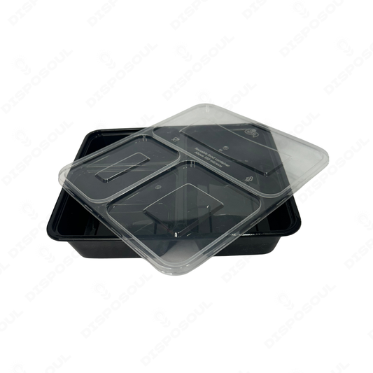 Disposoul Tamper Proof 3 Compartment Meal Box Tray with Lid