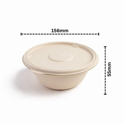 Disposoul Biodegradable Bagasse Takeaway Round Container With LID 500Ml