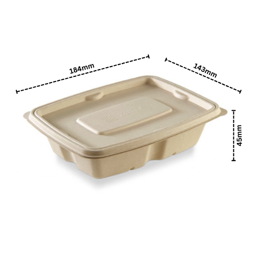 Disposoul Biodegradable Bagasse Takeaway Rectangular Container With LID 500Ml