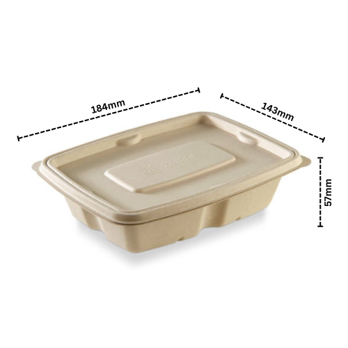 Disposoul Biodegradable Bagasse Rectangular Takeaway Container With LID 650Ml