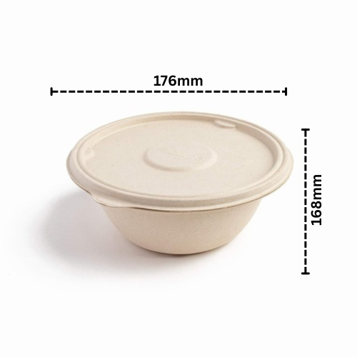 Disposoul Biodegradable Bagasse Takeaway Round Container With LID 750Ml