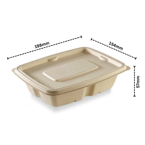 Disposoul Biodegradable Bagasse Takeaway Rectangular Container With LID 750Ml
