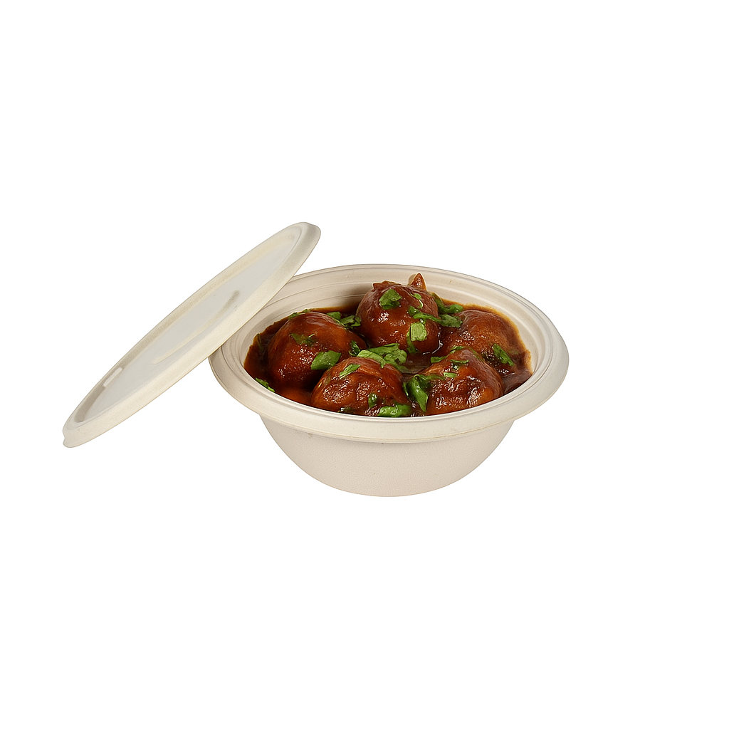 Disposoul Biodegradable Bagasse Takeaway Round Container With LID 500Ml