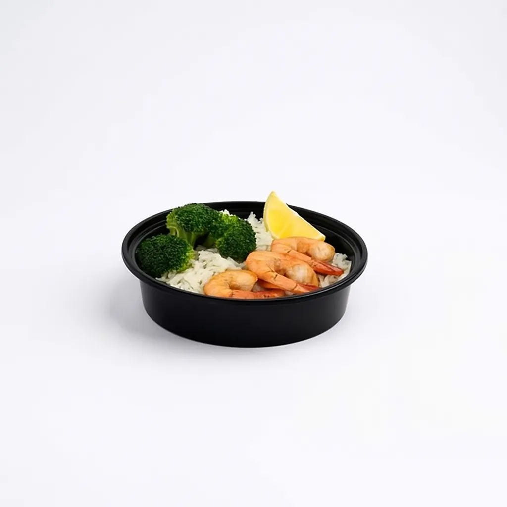 Disposoul Round Food Container With LID 8 Oz Flat 250Ml